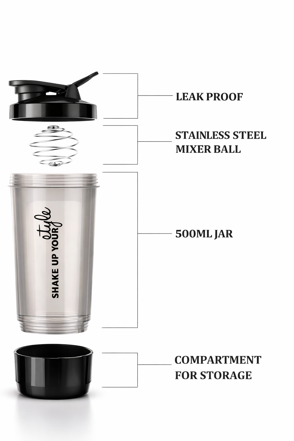 COREFLEX Shaker Bottle Gym Shaker Pro Cyclone,  600ml, Ideal for Protein (Pack of 1)